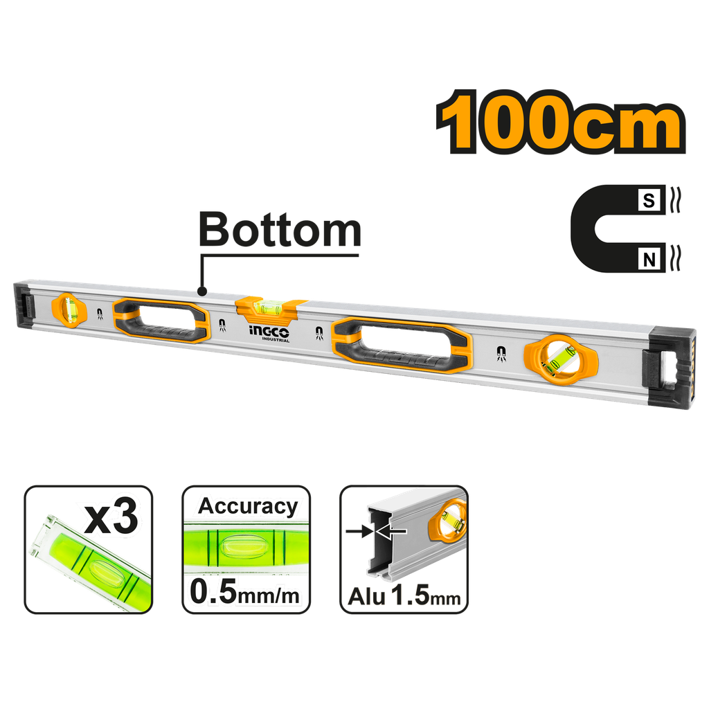 Spirit level with powerful magnets